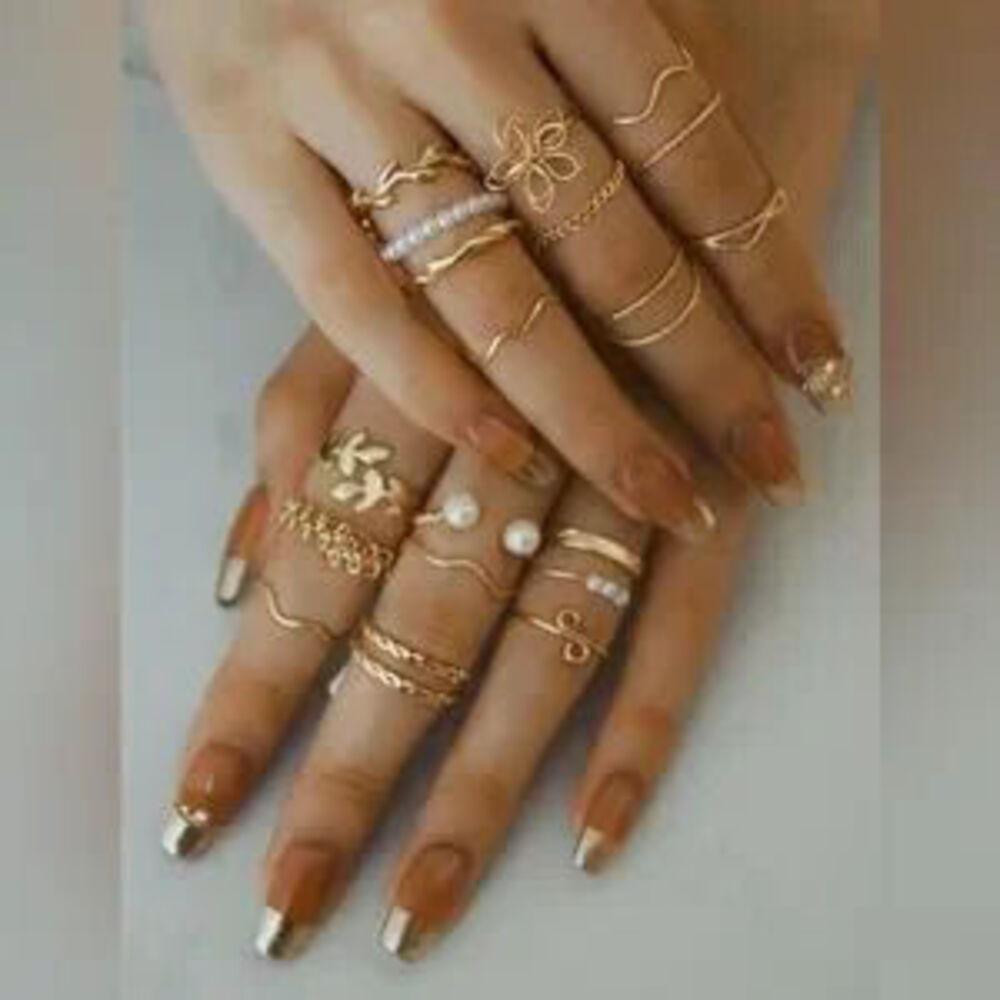 Gold 20pc Flower Leaf Ring Set - Picture 3 of 4